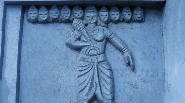 ravana engraving on ravana mandir in bisrakh